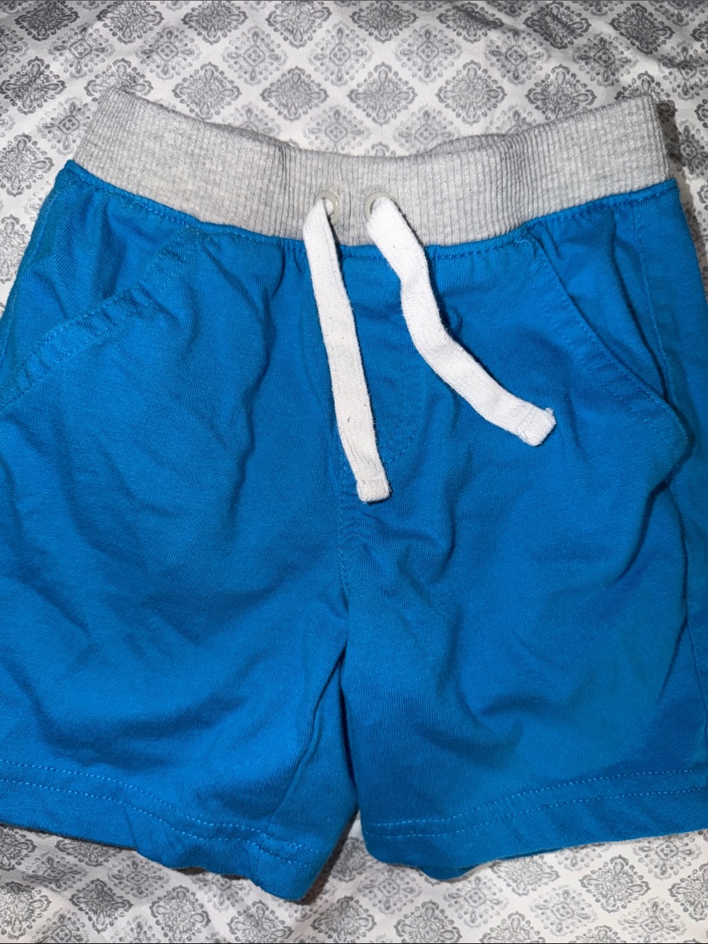 Blue Kids Drawstring Shorts with Gray Waistband